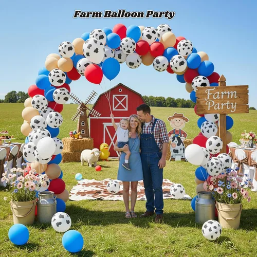 Miniatura 2 de Lovestown 100 globos con estampado de vaca, globos de látex de animales de granja de 12 pulgadas para fiesta de cumpleaños de granja, baby shower