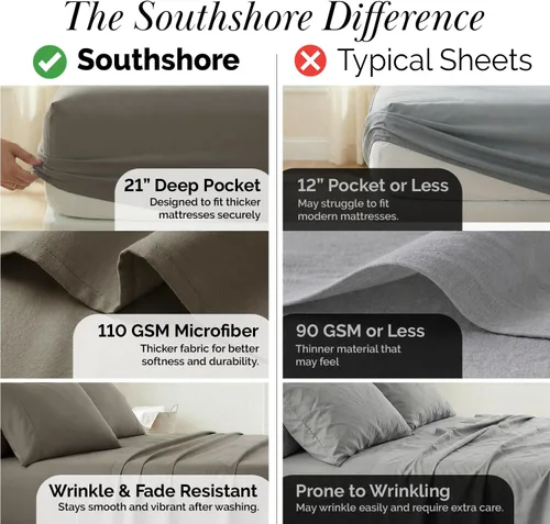 Miniatura 120 de Southshore Fine Living, Inc. Juego de 7 piezas de sábanas King divididas para cama ajustable, juego de sábanas King divididas con bolsillo de 21