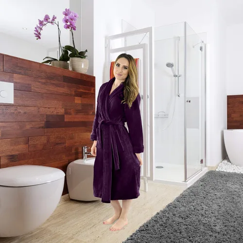 Miniatura 6 de NY Threads - Bata de baño de vellón para mujer con cuello tipo chal, bata larga y suave