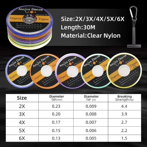 Miniatura 2 de AnglerDream 2 3 4 5 6X Tippet Line Clear Nylon 50M/55Yds Pesca con Mosca Tippet Línea con Soporte Tippet