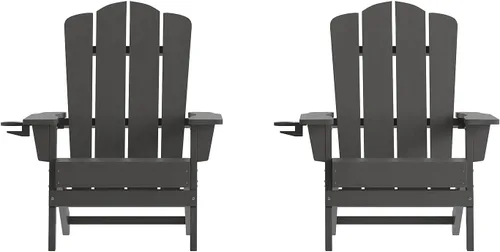 Miniatura 17 de Flash Furniture Newport Adirondack - Silla Adirondack con soporte para tazas, silla Adirondack de poliresina resistente a la intemperie, color azul