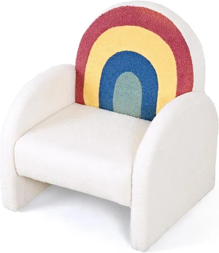 JOYMOR Sofá para niños, sillón para niños con cobertura completa de forro polar, ultrasuave y felpa, base resistente para niños y niñas, arcoíris