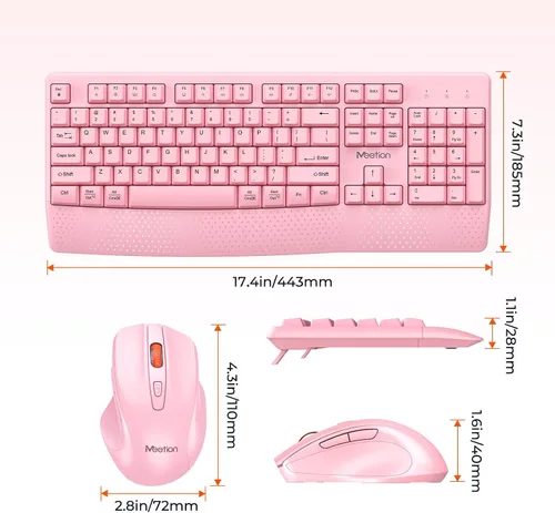 Miniatura 6 de MEETION Teclado y ratón inalámbricos, teclado inalámbrico de tamaño completo con reposa muñecas, ratón ajustable de 3 DPI, juego de teclado y ratón
