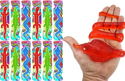 Miniatura 9 de JA-RU Lagarto pegajoso gigante, cocodrilo, serpiente elástica (1 paquete surtido) serpiente de goma falsa para niños. Juguete para aliviar
