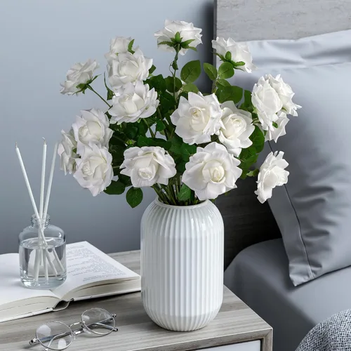 Miniatura 4 de Flores artificiales, rosas artificiales, rosas falsas de 23.2 pulgadas de tallo largo, flores artificiales para jarrón alto, rosa de seda, 20 Blanco