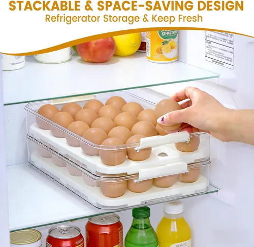 Miniatura 5 de Recipientes de huevos con tapa de 2 capas con tapa, bandeja de plástico para huevos con asa para 40 huevos, almacenamiento portátil transparente