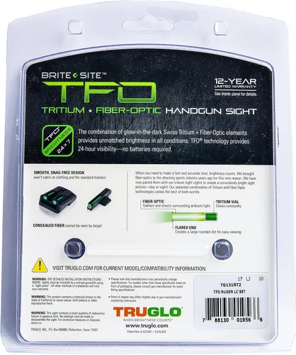 Miniatura 6 de TRUGLO TFO - Juego de mira de tritio y fibra óptica para pistola Mira nocturna brillante delantera y trasera duradera resistente a los enganches