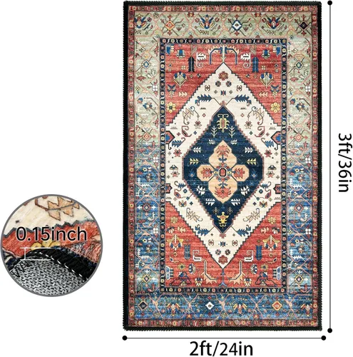 Miniatura 2 de 2 piezas de alfombrilla lavable para interiores de 24" x 36", antideslizante, alfombra de suelo retro, alfombra absorbente para entrada, alfombra
