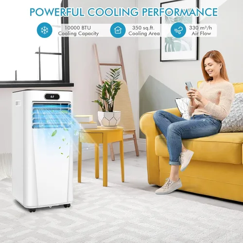 Miniatura 2 de GOFLAME Aire acondicionado portátil de 10000BTU, enfriador de aire y deshumidificador 3 en 1 con control remoto, modo de suspensión, 2 velocidades