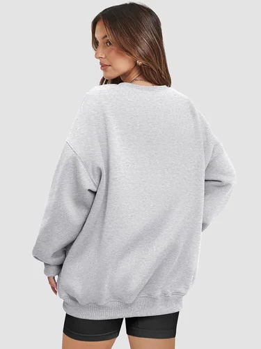 Miniatura 4 de ATHMILE Sudadera de gran tamaño para mujer, cuello redondo, forro polar, manga larga, sudaderas con capucha, tops de otoño, ropa de moda 2024