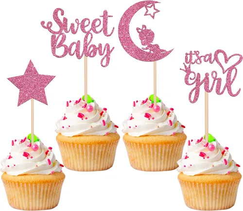 Miniatura 15 de 36 piezas de decoración para cupcakes con diseño de luna con purpurina de luna y estrella para revelación de género de bebé, baby shower, fiestas