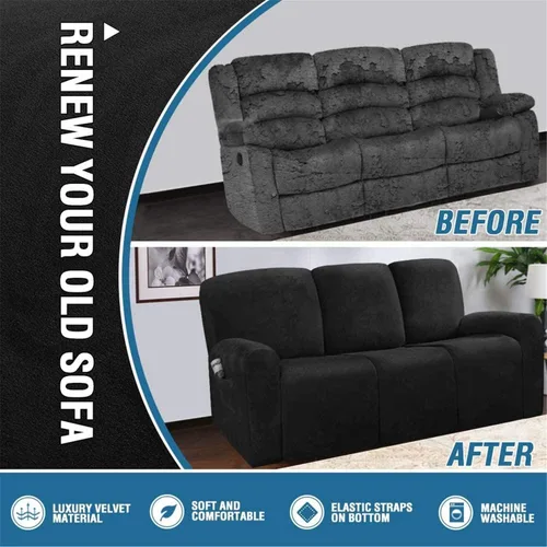 Miniatura 5 de Funda para sofá reclinable de 8 piezas, terciopelo elástico para sofá reclinable de 3 plazas, funda suave y gruesa para sofá reclinable, protector