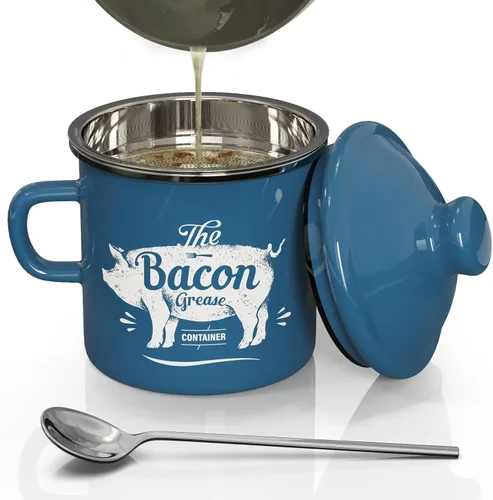 Miniatura 15 de PGYARD Mini Recipiente para Grasa de Tocino con Colador - Ahorrador de Grasa Esmaltado de 15 OZ, Guardador de Grasa de Tocino Estilo Granja