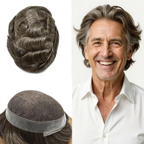 Miniatura 93 de Toupee para hombres Sistema de reemplazo de cabello humano real pieza de cabello humano para hombres encaje suizo para hombre Toupee Hair Pieces