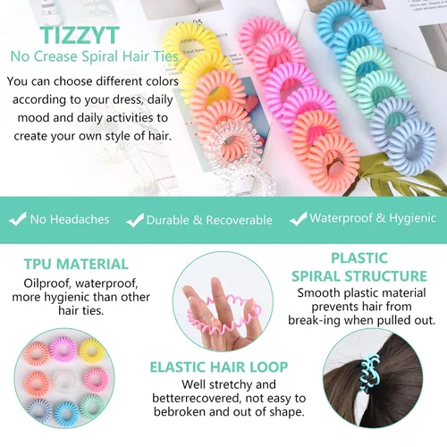 Miniatura 5 de TIZZYT Lazos para el cabello en espiral básicos, sin arrugas, 18 unidades, color macarrón