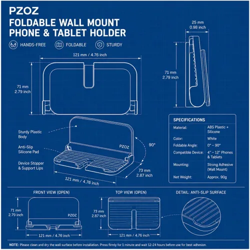 Miniatura 5 de pzoz Soporte plegable de pared para teléfono, soporte adhesivo para teléfono y tableta, soporte de pared para baño, cocina, dormitorio y oficina