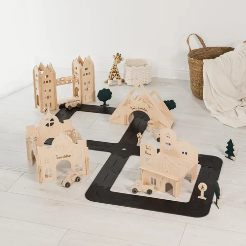 Miniatura 4 de Pista de madera personalizada para niños – tamaño M para niños pequeños – Autos de juguete de madera – Carros de juguete de madera, puente