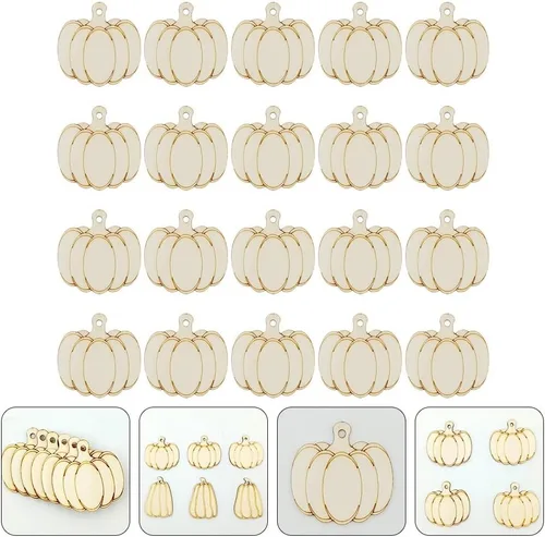 Miniatura 9 de 1 juego de recortes de calabaza sin terminar rebanadas de madera para manualidades de Halloween con cuerda decoración creativa