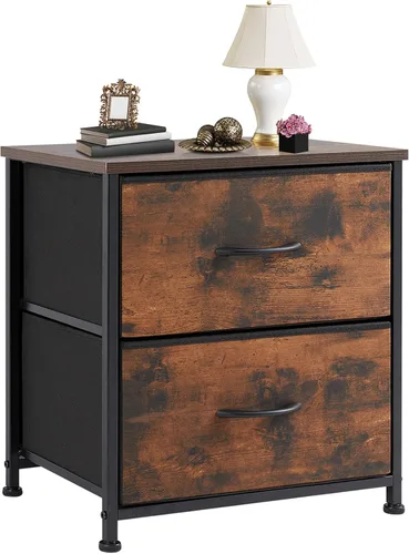 Miniatura 11 de DUMOS Mesita de noche pequeña con 2 cajones de tela, mesa auxiliar para dormitorio, muebles de almacenamiento para mesita de noche de 20 pulgadas