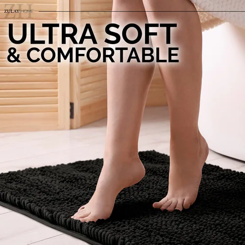 Miniatura 7 de Zulay Home Alfombra de baño suave y peluda, color negro, 17 x 24 pulgadas, ultra absorbente, antideslizante