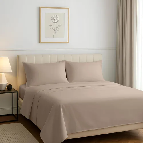 Miniatura 12 de Carressa Linen Juego de sábanas 100% algodón egipcio, sábanas de lujo 1200 de algodón egipcio de la serie alta, tamaño Queen (4 piezas, beige)