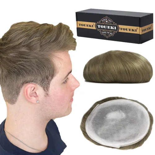 Toupee para hombres, 8x10 pulgadas 0.002 in piel sintética fina para hombre, cabello humano tipo tupé, rubio sucio para hombre, peluca de cabello
