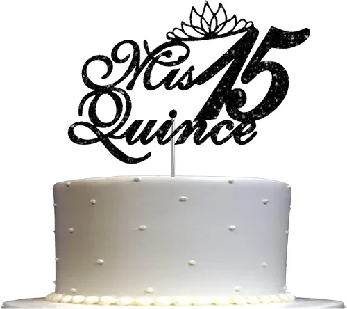 Mis Quince 15 Quinceañera - Decoración para tartas con purpurina para quinceañera, ideas de decoración de fiesta de cumpleaños, decoración de alta