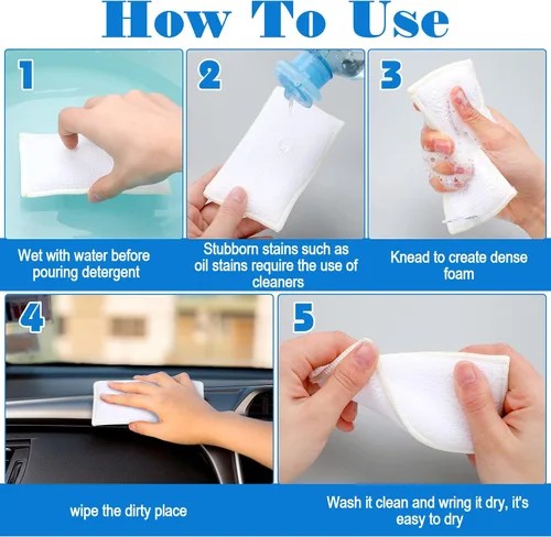 Miniatura 6 de Esponja de limpieza interior de 12 piezas para cuero, plástico, microfibra para el hogar, kit de limpieza de platos de doble cara, color blanco