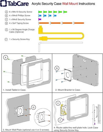 Miniatura 3 de Carcasa VESA acrílica antirrobo para Apple iPad mini 4/5 de 8 pulgadas con kit de montaje en pared y cable de carga en ángulo de 90 grados