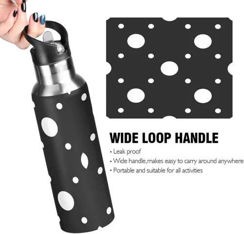 Miniatura 4 de White Polka Dots Black Insulated Water Bottle 20 Oz Leakproof Water Bottles, BPA-Free Sports Water Bottle with Straw