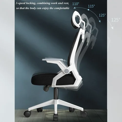 Miniatura 7 de Silla de oficina ergonómica de malla, silla de escritorio ejecutiva de computadora con respaldo alto con reposacabezas y reposabrazos abatibles