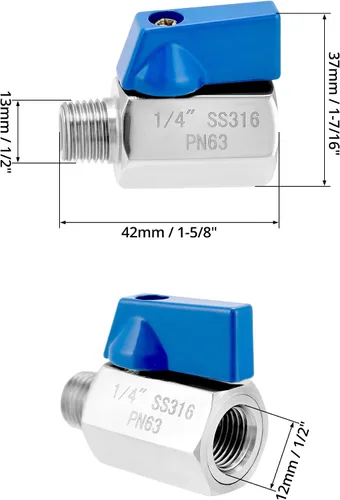 Miniatura 6 de QWORK Mini válvula de bola de 1/4 de pulgada de acero inoxidable 316, hembra x macho NPT válvula de cierre de rosca, mango de cuarto de vuelta