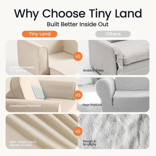 Miniatura 4 de Tiny Land Sofá Plegable 2 en 1 para Niños con Bolsillos – Sofá Suave y Grueso para Niños Pequeños, Sofá Reclinable, Silla Convertible para Niños