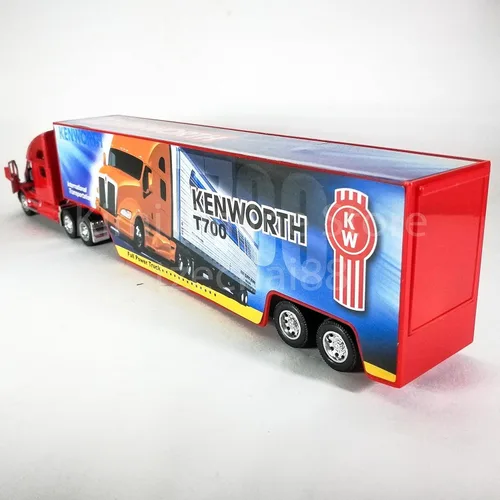 Miniatura 3 de KiNSMART Kenworth T700 - Camión contenedor a escala 1:68, modelo de metal fundido a presión, rojo con calcomanías, acción de retroceso