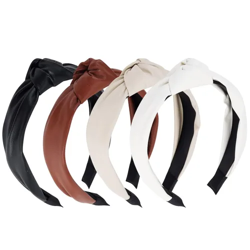 YISSION Diademas anudadas para mujer, accesorios para el cabello con nudo superior ancho de cuero antideslizante en blanco y negro