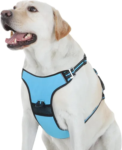 Miniatura 4 de Arnés sin tirones para perro, con 3 hebillas a presión, arnés frontal sin estrangulamiento, chaleco acolchado suave reflectante y ajustable para Azul
