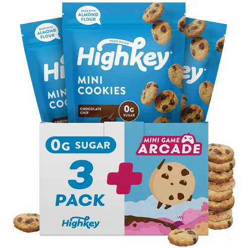 Highkey Galletas con chispas de chocolate keto; paquete de 3 bocadillos bajos en carbohidratos; alimento keto; galletas altas en proteínas sin