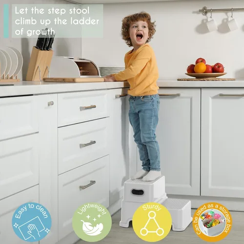 Miniatura 5 de Victostar Taburete para Niños Pequeños, Taburete de 2 Niveles para Niños para Lavabo de Baño, Taburete para Orinal con Superficie Antideslizante