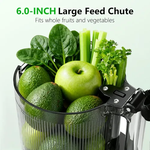 Miniatura 3 de B12 Exprimidor de prensado en frío, máquinas exprimidoras lentas y masticadoras de 6" con canal de alimentación extra grande, potente motor AC sin