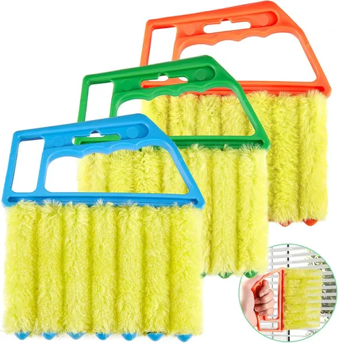 Geiserailie 3 piezas de limpiador de persianas limpiador de polvo de 7 dedos para ventana, mini cepillo lavable veneciano, herramienta de mano para