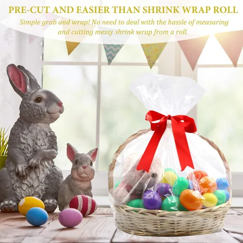 Miniatura 7 de Morepack Bolsas retráctiles para cestas de regalo, 24 x 30 pulgadas, bolsas retráctiles de PVC transparente para regalo, paquete de 5