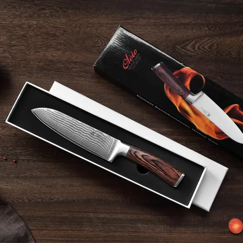 Miniatura 4 de Wakoli EDIB Cuchillo Santoku de Damasco – Cuchillo de cocina de estilo japonés de 6.7 pulgadas, hoja de acero de Damasco de 67 capas con núcleo 1
