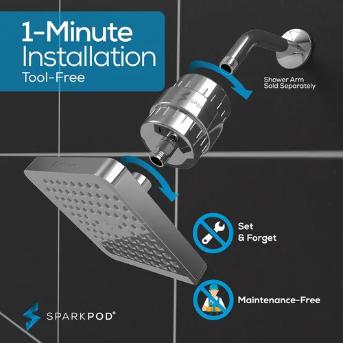 Miniatura 76 de SparkPod Juego de cabezal de ducha filtrado de lujo de 23 etapas, reduce el cloro y los metales pesados, filtro de regadera de alta presión