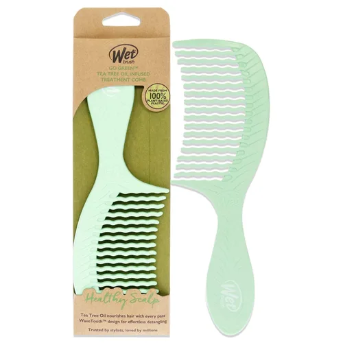 Wet Brush Go Green - Peine de tratamiento con infusión de aceite de árbol de té, desenredante de cabello de dientes anchos con diseño de dientes