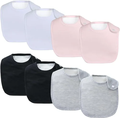 Miniatura 15 de Paquete de 8 baberos unisex ajustables con broches de presión, ultra suaves, absorbentes, babeo, dentición para niños y niñas Blanco