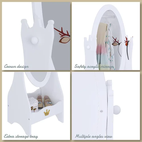 Miniatura 4 de UTEX - Espejo de cuerpo entero para niños, espejo de vestir independiente con vista ajustable, espejo de madera con almacenamiento para niños de 3 a