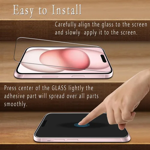 Miniatura 4 de (2 unidades) Protector de pantalla para iPhone 15 de vidrio templado de 6.1 pulgadas, fácil de instalar, sin burbujas, dureza 9H