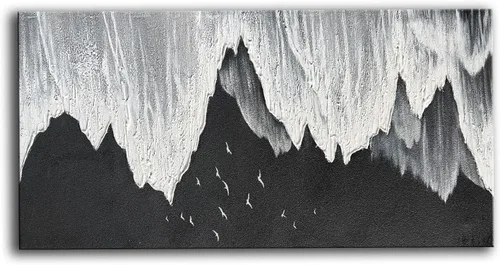 Miniatura 8 de YaSheng Art - Arte abstracto de 24 x 48 pulgadas, pinturas al óleo sobre lienzo, arte abstracto de plata gruesa, arte moderno para decoración
