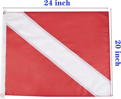Miniatura 2 de 2 banderas de buceo con ojales dorados de 20 x 24 pulgadas, nailon de doble costura, banderas de buceo rojas y blancas para buceo, pesca submarina
