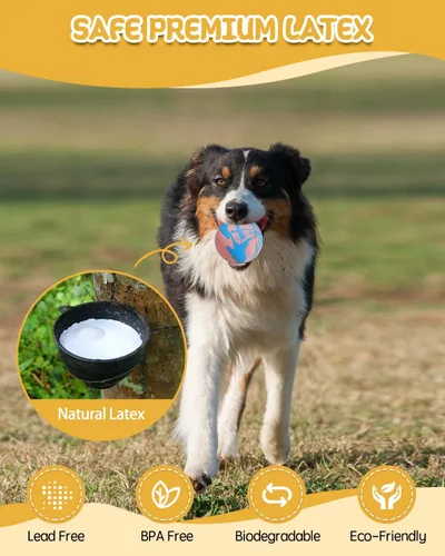 Miniatura 4 de SCHITEC Juguetes de pelota chirriante para perros, pelotas de tenis interactivas para jugar, juguete de látex de goma para mascotas para perros